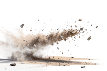 Explosion of Dirt and Concrete Debris with Flying Pieces