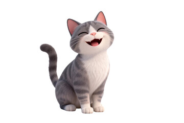 Fototapeta premium Happy Cartoon Cat with Gray and White Fur
