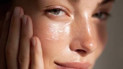 Woman Applying Moisturizer to Face Fictional Character Created By Generative AI