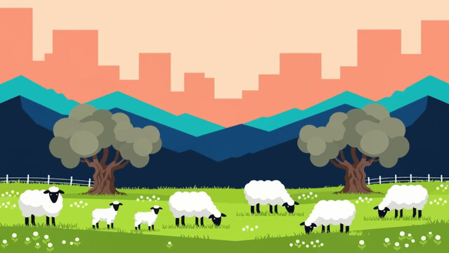 Serene landscape with sheep grazing in a field.