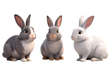 Fototapeta premium Three cute 3D-rendered rabbits sitting together