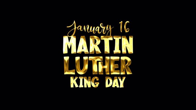 Happy Martin Luther King jr. Day. text animation in luxury gold color with alpha channel or transparent background. MLK day text animation 4k footage