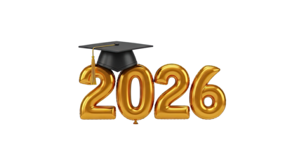 Graduation Cap on Golden Balloons Forming Year 2026