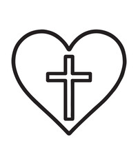 Christian cross icon in heart shape. Abstract religious symbol. Vector illustration
