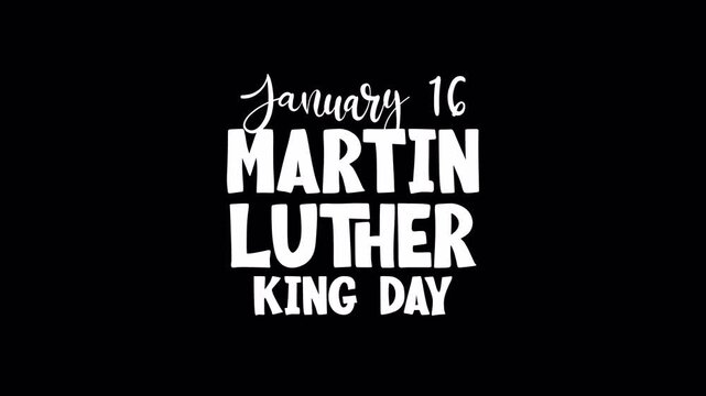 Martin Luther King Day white animated lettering text mlk day star. 4k video alpha channel.