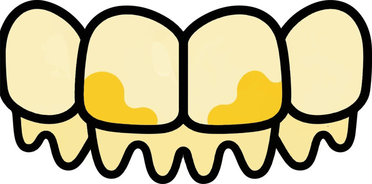 Cartoon depiction of dirty, yellow teeth with dripping saliva