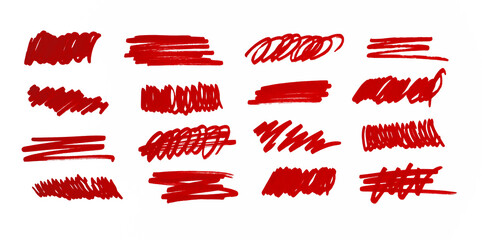 PNG Set of hand drawn red marker line design element, grunge strokes, doodle lines underline scribble