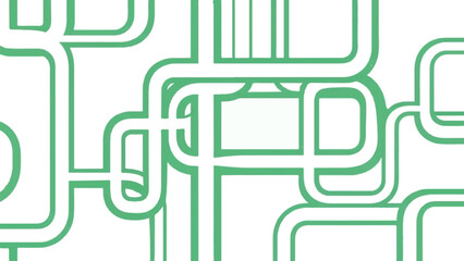 Abstract pattern of interconnected green rounded rectangular pipes on a white background
