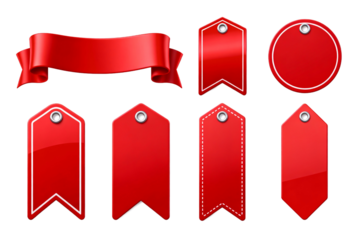 Set of Red Ribbon and Label Tags