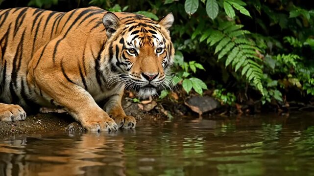 Tiger Standing in Water in Natural Habitat