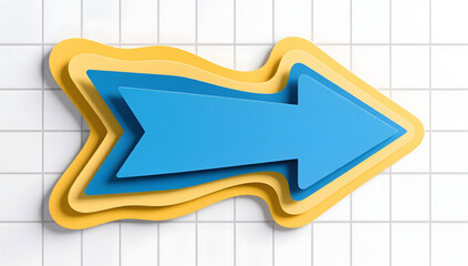 Layered papercut illustration with blue arrows and yellow wave edges