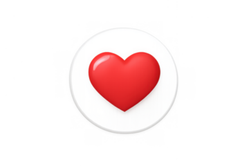 3d red heart icon inside a white circle, representing love, social media likes, and romantic feelings, transparent background