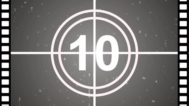 15 seconds movie old film countdown timer animation. 4K Video film projects, and classic video