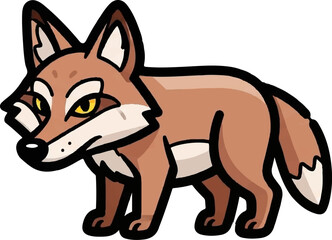 Obraz premium Cartoonish brown fox with yellow eyes and black outline