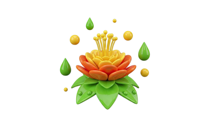 3D Render of a Stylized Flower with Dew Drops and Pollen