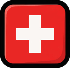 Obraz premium Red square with white cross, rounded corners, black outline