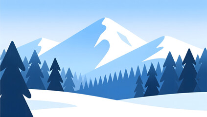 Serene snow mountain and pine forest in winter