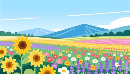 Sunflowers and lavender forming a colorful floral landscape