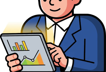 Person in suit looking at tablet showing financial charts