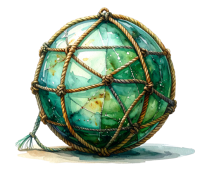 Vintage Glass Float Encased in Weathered Rope Net