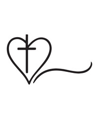 Vector Christian logo monoline Heart with Cross on a White Background. Hand Drawn Calligraphic symbol. Minimalistic religion icon  Vector