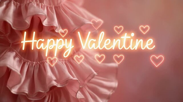Valentine's Day greeting card with pink ruffled dress and hearts