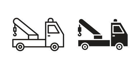 Naklejka premium Tow truck icons Black vector illustration for social media, app, and web