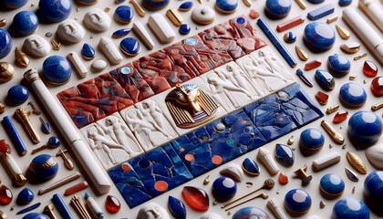 An Egyptian flag in Pharaonic artifacts and hieroglyphs, Ai generated image