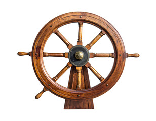 Weathered Wooden Ship's Wheel with Brass Hub
