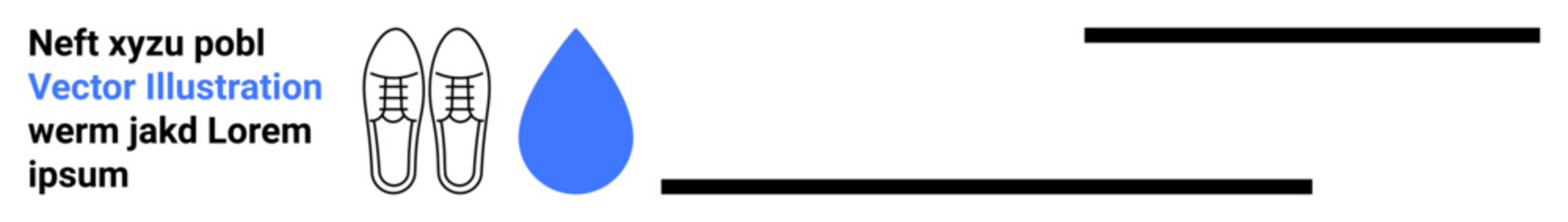 Fototapeta premium Branding, visual communication, infographics, signage, product design, education. Features outlined shoes, blue droplet and placeholder text. Branding and visual communication concept