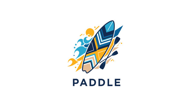 Colorful Paddleboard and Waves Logo Design.