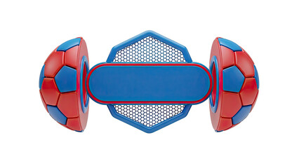 Abstract Red and Blue Soccer Ball Elements with Central Emblem