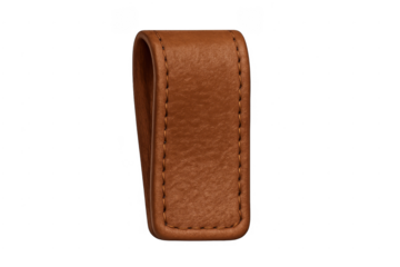 Brown leather magnetic money clip accessory with stitching