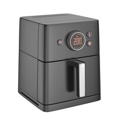 Black electric air fryer on transparent background