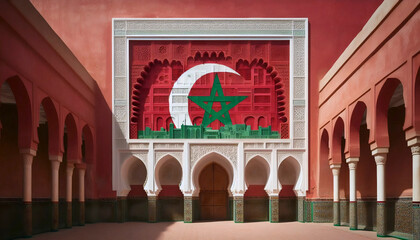 A Moroccan flag in intricate zellige tilework and architecture, Ai generated image