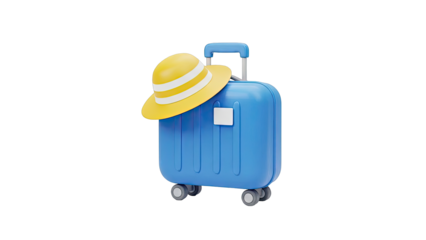 Blue Suitcase with Yellow Striped Hat