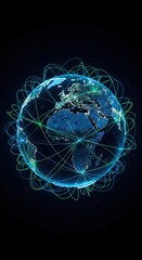 Digital network lines wrapping the dark globe, illustrating global communication, future technology, and internet connections across the continents at night, space, link, cosmos