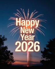 Vibrant Fireworks Celebrate 2026 New Year Festive Night Sky Colorful Display Joyful Beginning