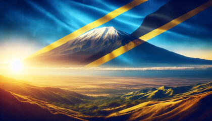 A Tanzanian flag in Mount Kilimanjaros majestic peak, Ai generated image