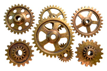 Antique Brass Gears for Mechanical Engineering Concept