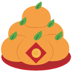 Auspicious Mandarin Oranges on Red Plate Illustration Hand-drawn style