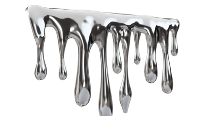 Melted silver dripping 3D render icon isolated on white background