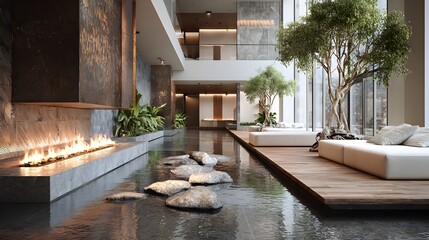 biophilic real estate background eco luxury design warm tones