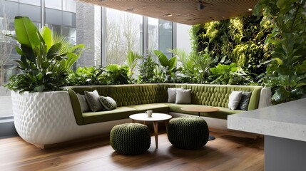 biophilic commercial background greenery and soft lighting