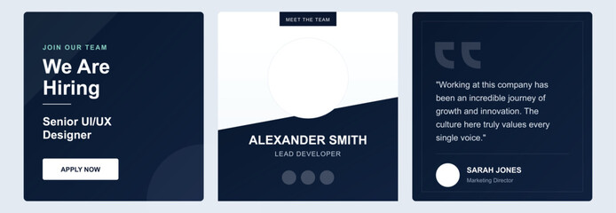 Minimalist Job Vacancy, Employee Spotlight, and Testimonial Banner Kit for HR Marketing