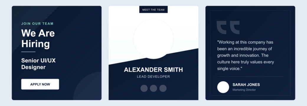Minimalist Job Vacancy, Employee Spotlight, and Testimonial Banner Kit for HR Marketing
