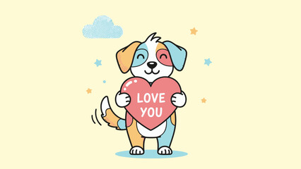 Adorable Cartoon Dog Holding Heart Shaped Love Message.