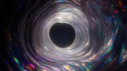 Abstract digital image of a dark void surrounded by swirling, iridescent, amorphous shapes