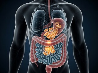 Detailed 3D Illustration of the Human Digestive System Anatomy.