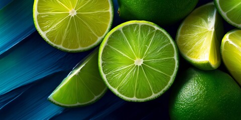 Vibrant Lime and Lemon Slices on a Blue Textured Surface